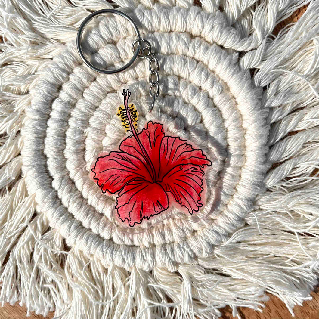 Red Flores Rosa Keychain 2.25 in