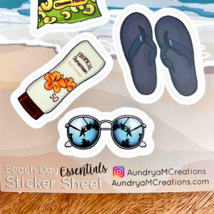 Beach Day Essentials Sticker Sheet 4x6 in