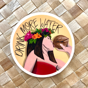 Drink More Water Yellow Sticker 3 in