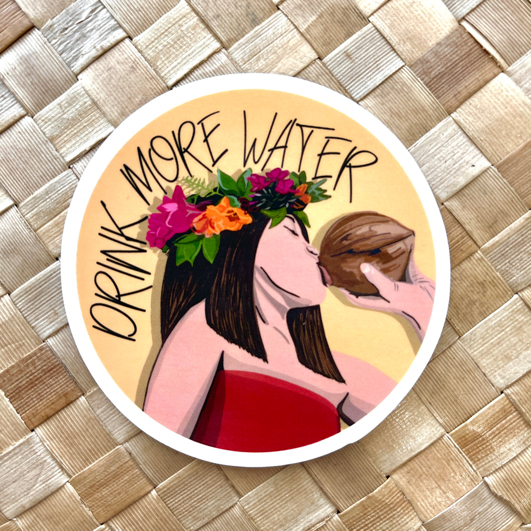 Drink More Water Yellow Sticker 3 in