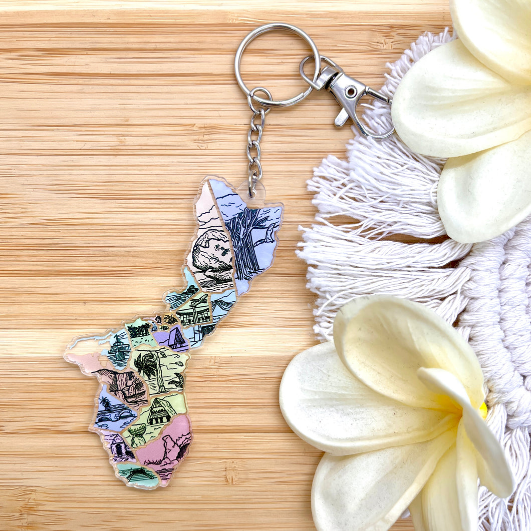 Island of Guam with Villages Keychain 3.5 in